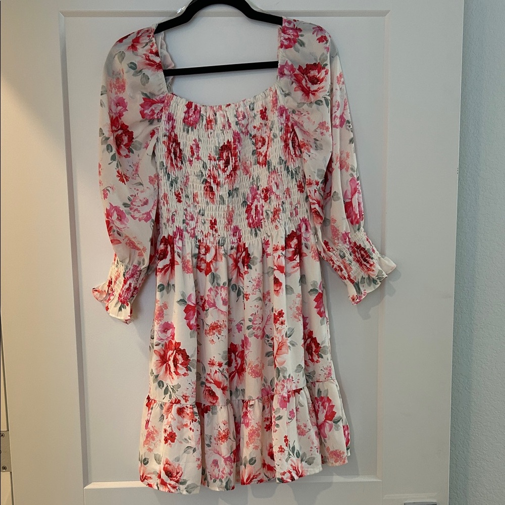 Peach Love California Pink Floral Smocked Top